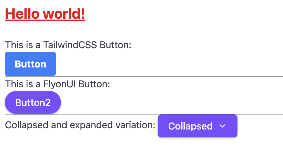 Sample page with Tailwindcss and FlyonUI parts working